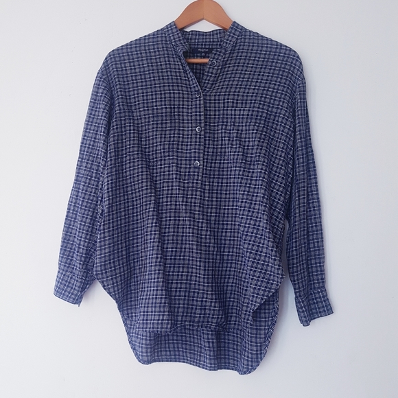 MADEWELL Blue Paid Pullover Shirt - Picture 2 of 10